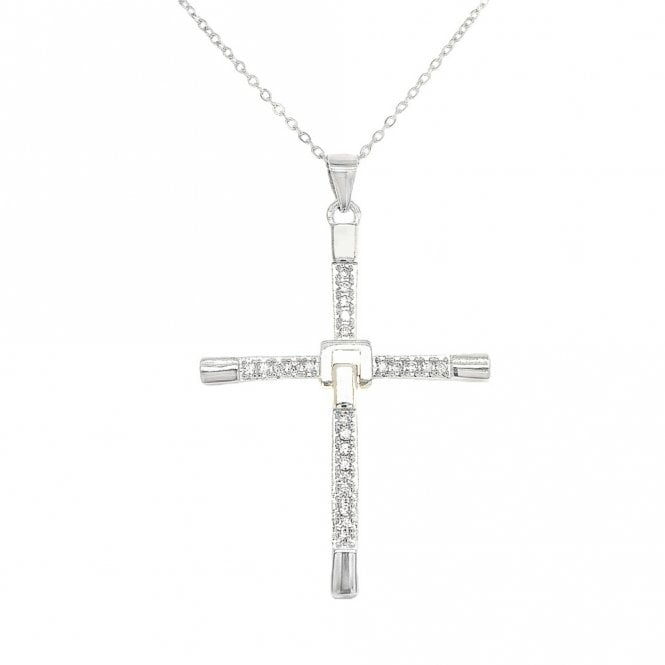 Faith Sterling Silver Sterling Silver CZ Cross with Plain Edge Necklace 4.2 x 3cm, 16-18