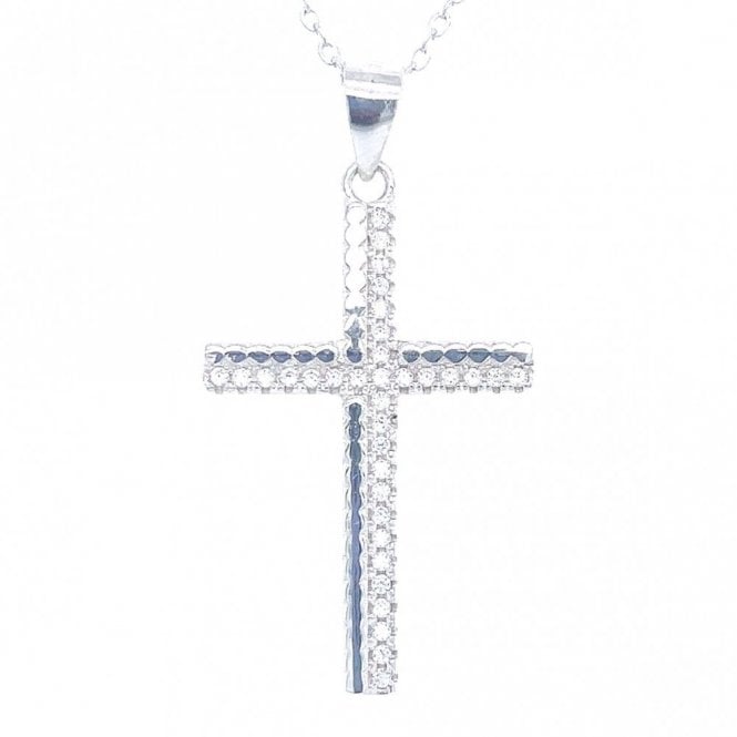 Faith Sterling Silver Sterling Silver CZ Cross with Plain Shadow Necklace 21x18mm, 16-18