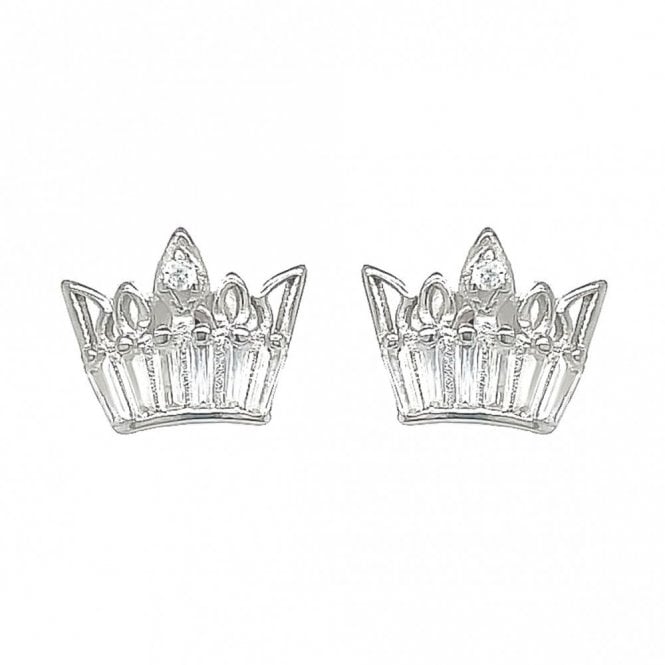 Faith Sterling Silver Sterling Silver CZ Crown Baguette Rubover Set Stud Earrings 7x11mm
