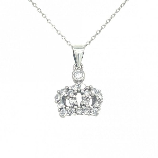 Faith Sterling Silver Sterling Silver CZ Crown Claw Set Necklace 13x12mm, 16-18