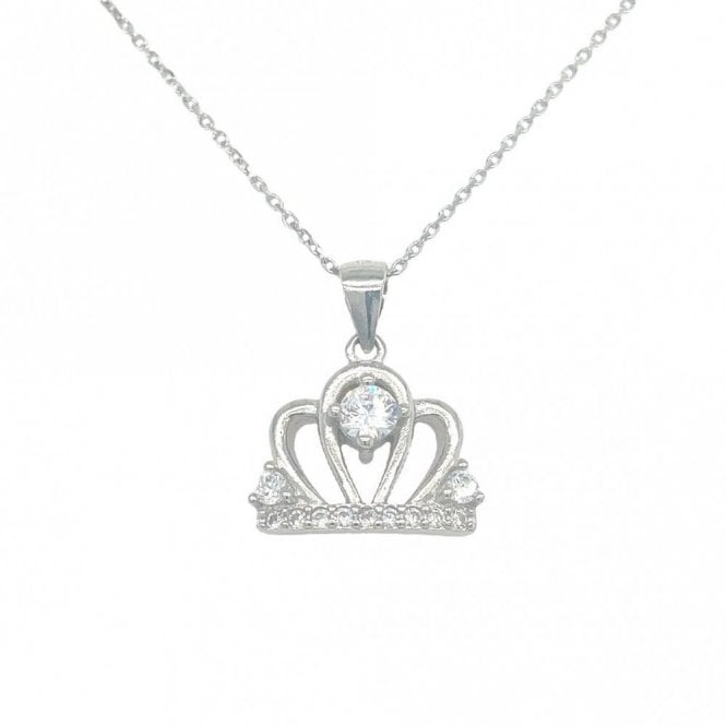 Faith Sterling Silver Sterling Silver CZ Crown Claw Set Necklace 15x12mm, 16-18