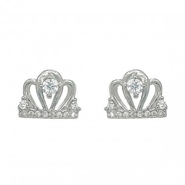 Sterling Silver CZ Crown Claw Set Stud Earrings 8x10mm