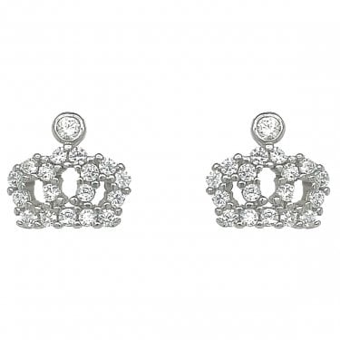 Sterling Silver CZ Crown Claw Set Stud Earrings 9x10mm