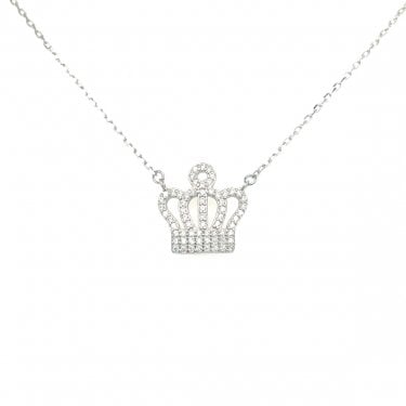 Sterling Silver CZ Crown Outline on Fine Extendable Necklace 40cm + 3.5cm