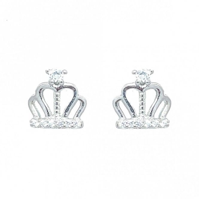 Faith Sterling Silver Sterling Silver CZ Crown Stud Earrings 9x9mm