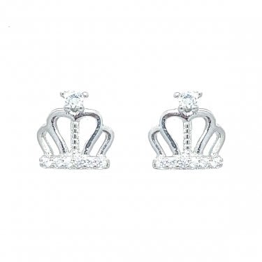 Sterling Silver CZ Crown Stud Earrings 9x9mm