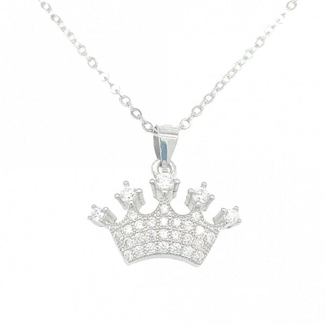 Faith Sterling Silver Sterling Silver CZ Crown with 5 Stone Points Necklace 10x17mm, 16-18