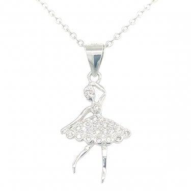Sterling Silver CZ Dancer Necklace 19x13mm, 16-18"