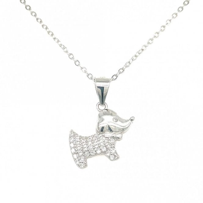 Faith Sterling Silver Sterling Silver CZ Dog Necklace 11x15mm, 16-18