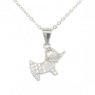 Sterling Silver CZ Dog Necklace 9x14mm, 16-18"