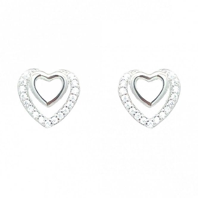 Faith Sterling Silver Sterling Silver CZ Double Heart in Heart Stud Earrings 10x9mm