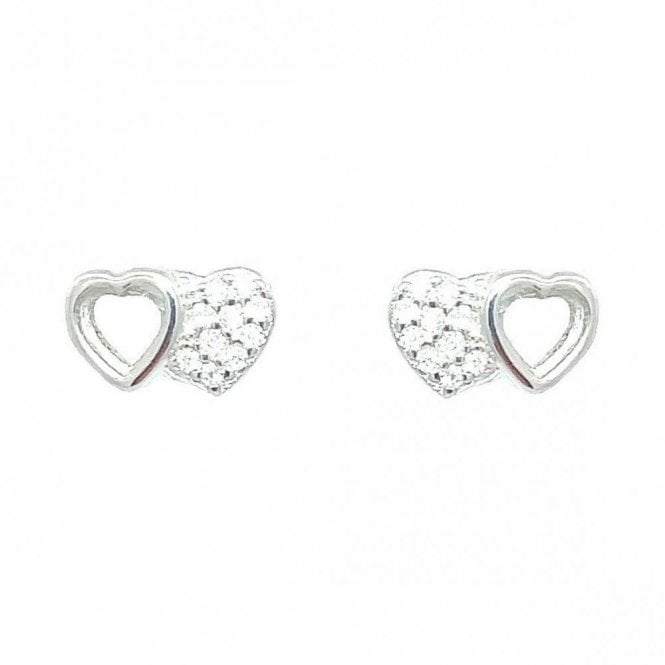 Faith Sterling Silver Sterling Silver CZ Double Heart Stud Earrings 5x8mm
