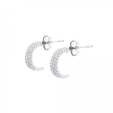 Sterling Silver CZ Double Row Claw Set Hoop Earrings 10mm 