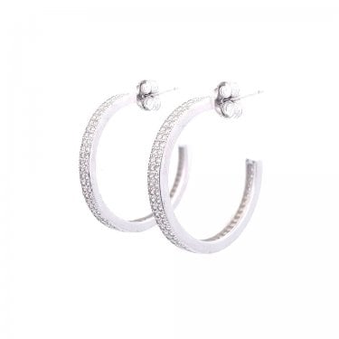 Sterling Silver CZ Double Row Hoop Earrings 25mm