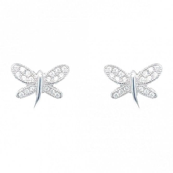 Faith Sterling Silver Sterling Silver CZ Dragonfly Stud Earrings 9x11mm