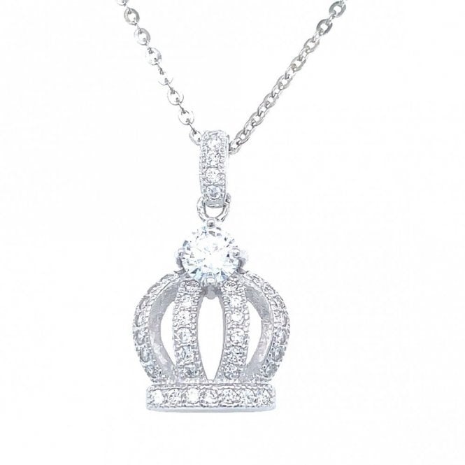 Faith Sterling Silver Sterling Silver CZ Drop with Open CZ Crown Necklace 22x12mm, 16-18