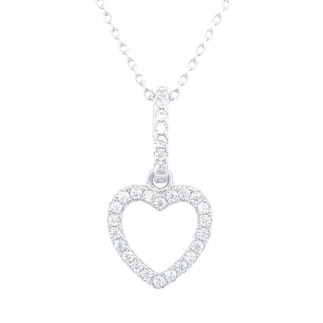 Faith Sterling Silver Sterling Silver CZ Drop with Outline Heart Necklace 20x11mm, 16-18