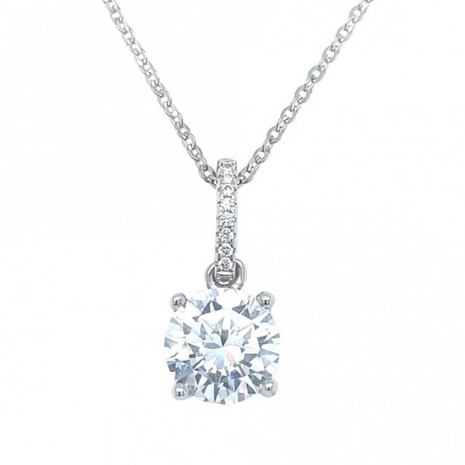 Faith Sterling Silver Sterling Silver CZ Drop with Round 4 Claw CZ Necklace 17x8mm, 16-18