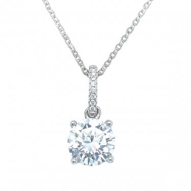 Sterling Silver CZ Drop with Round 4 Claw CZ Necklace 17x8mm, 16-18"