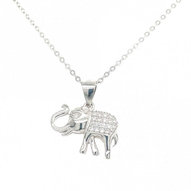 Faith Sterling Silver Sterling Silver CZ Elephant Necklace 11x16mm, 16-18