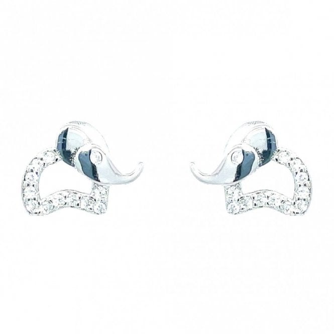 Faith Sterling Silver Sterling Silver CZ Elephant Stud Earrings 7x10mm