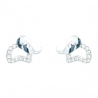 Sterling Silver CZ Elephant Stud Earrings 7x10mm