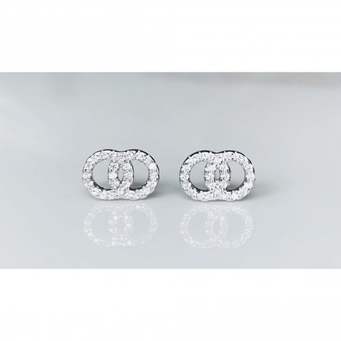 Faith Sterling Silver Sterling Silver CZ Entwined CZ Open Circles Stud Earrings 10x7mm