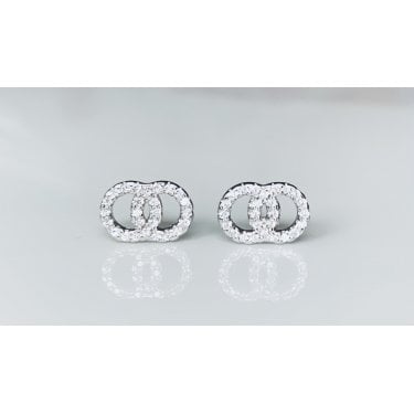 Sterling Silver CZ Entwined CZ Open Circles Stud Earrings 10x7mm