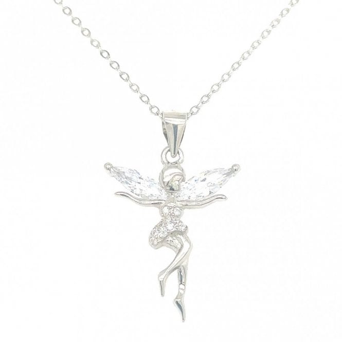 Faith Sterling Silver Sterling Silver CZ Fairy Necklace 20x18mm, 16-18