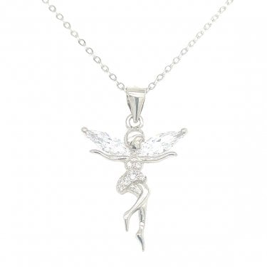 Sterling Silver CZ Fairy Necklace 20x18mm, 16-18"