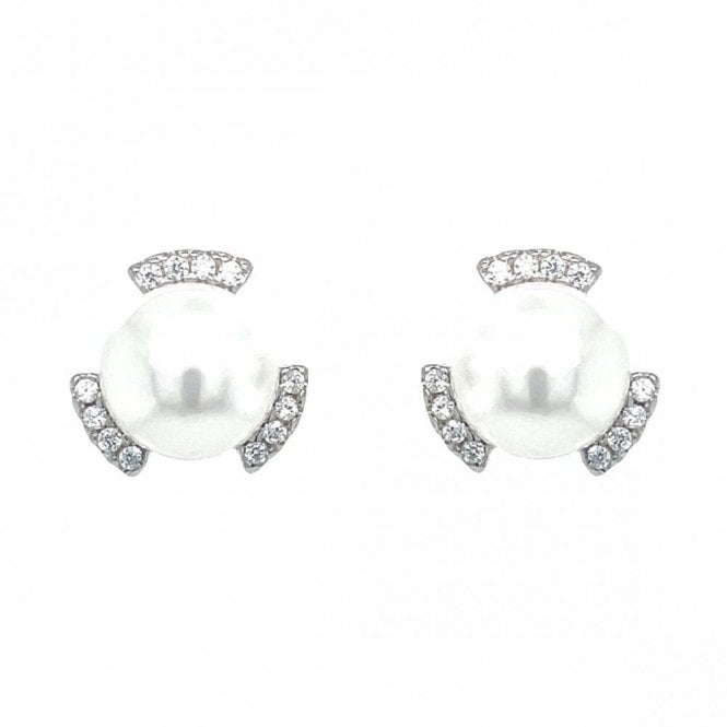 Faith Sterling Silver Sterling Silver CZ Fancy Pearl Stud Earrings 10x10mm