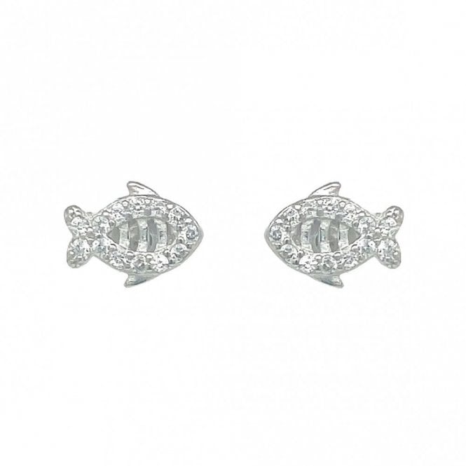 Faith Sterling Silver Sterling Silver CZ Fish Stud Earrings 7x10mm