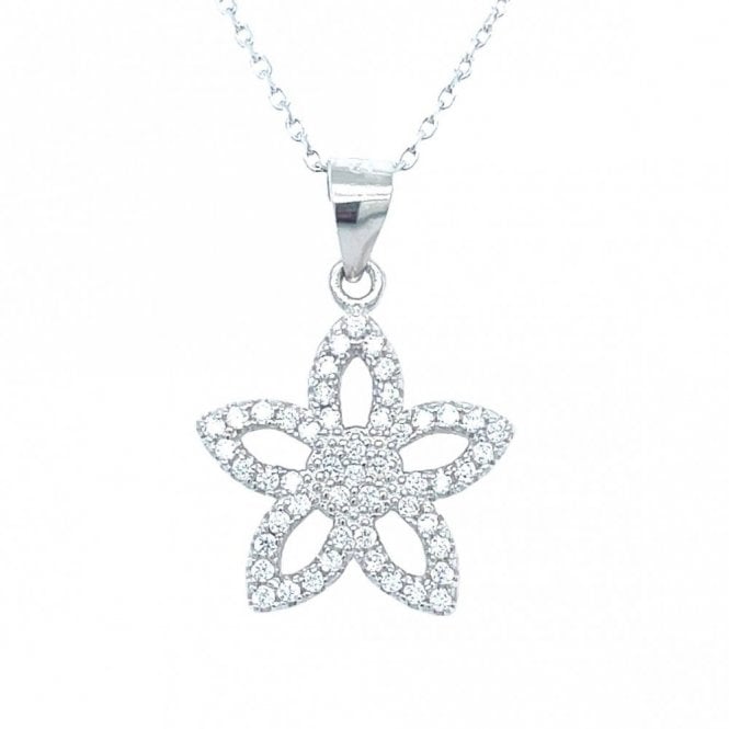 Faith Sterling Silver Sterling Silver CZ Flower Cluster Centre with Marquise Open Petals Necklace 16mm, 16-18