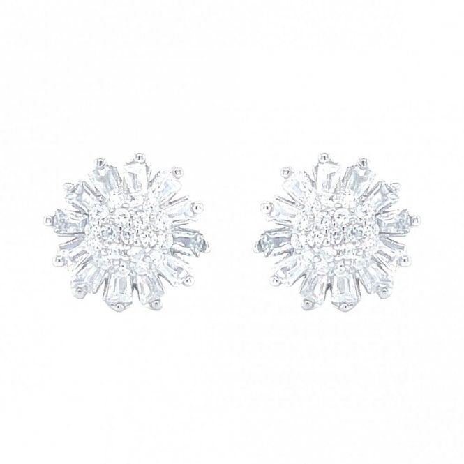 Faith Sterling Silver Sterling Silver CZ Flower Cluster Stud Earrings 10x10mm