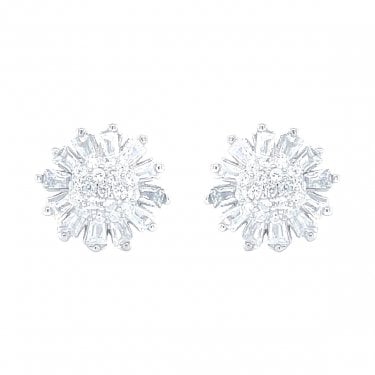Sterling Silver CZ Flower Cluster Stud Earrings 10x10mm