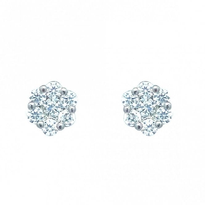 Faith Sterling Silver Sterling Silver CZ Flower Cluster Stud Earrings 6x6mm