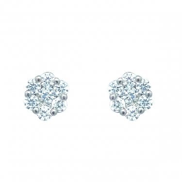 Sterling Silver CZ Flower Cluster Stud Earrings 6x6mm
