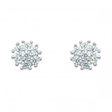 Sterling Silver CZ Flower Cluster Stud Earrings 6x6mm