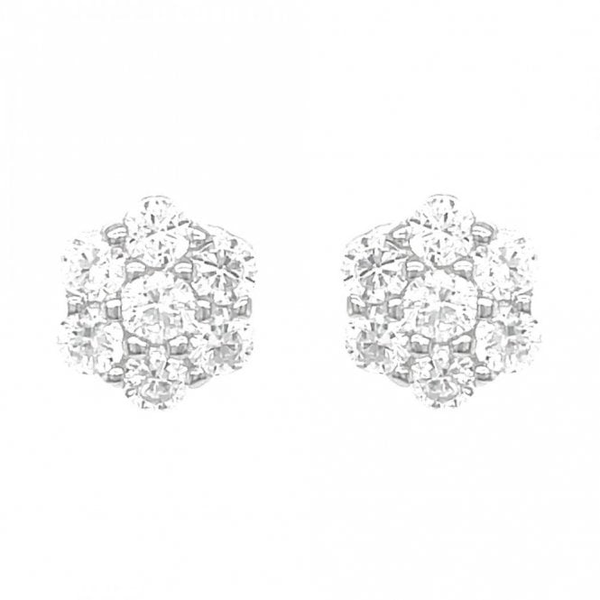 Faith Sterling Silver Sterling Silver CZ Flower Cluster Stud Earrings 7x7mm