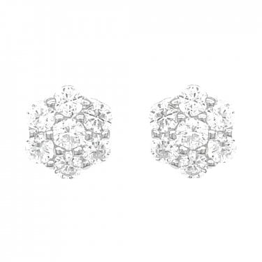 Sterling Silver CZ Flower Cluster Stud Earrings 7x7mm