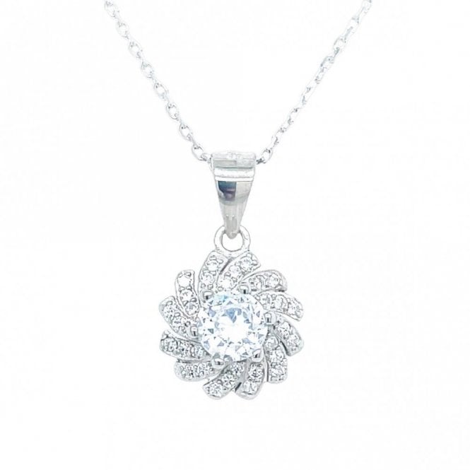 Faith Sterling Silver Sterling Silver CZ Flower Rubover Centre with 7 Pave Petals Necklace 10mm, 16-18