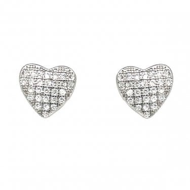 Sterling Silver CZ Full Heart Stud Earrings 8x8mm