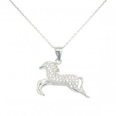 Sterling Silver CZ Galloping Horse Necklace 16x21mm, 16-18" 