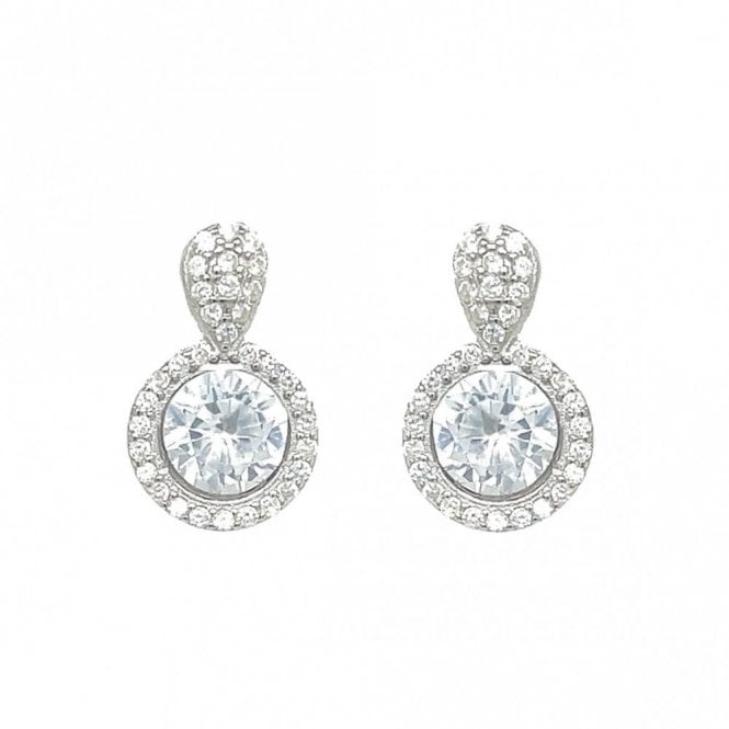 Faith Sterling Silver Sterling Silver CZ Halo Drop Round Stud Earrings 14x9mm 