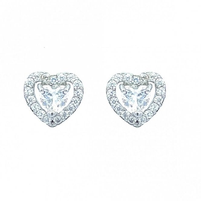 Faith Sterling Silver Sterling Silver CZ Halo Heart Stud Earrings 8x8mm