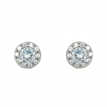 Sterling Silver CZ Halo Round Stud Earrings 6x6mm
