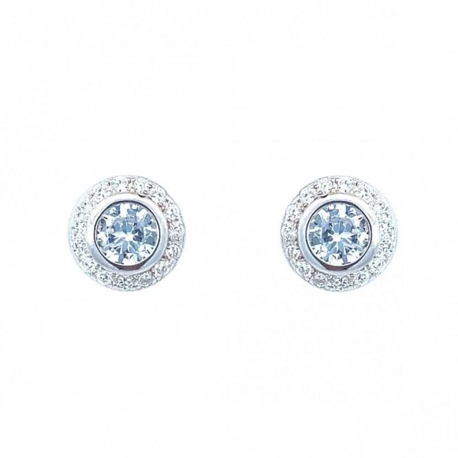 Faith Sterling Silver Sterling Silver CZ Halo Round Stud Earrings 9x9mm