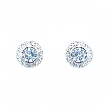 Sterling Silver CZ Halo Round Stud Earrings 9x9mm