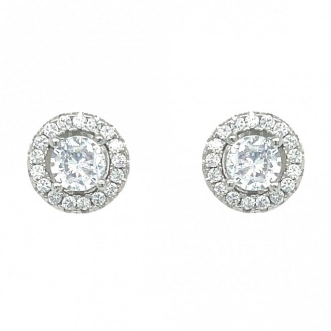 Faith Sterling Silver Sterling Silver CZ Halo Set Round Stud Earrings 9x9mm
