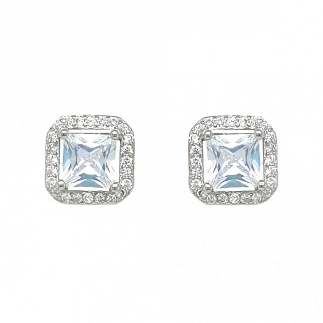 Faith Sterling Silver Sterling Silver CZ Halo Set Square Stud Earrings 9x9mm